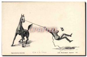 Old Postcard Horse Equestrian Getting a loin