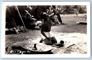 Hauula Hawaii HI Postcard RPPC Photo Man One Finger Poi c1930's Unposted Vintage