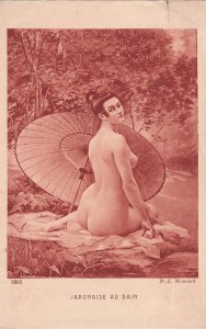 Japonaise Au Bain Nude Risque Antique Postcard