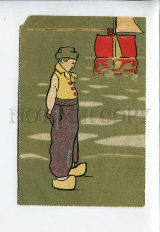 3158036 AVANT-GARDE Boy waiting FISHING Boat vintage PC