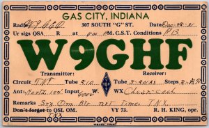 QSL Radio Card W9GHF Gas City Indiana Amateur Radio Station Posted Postcard