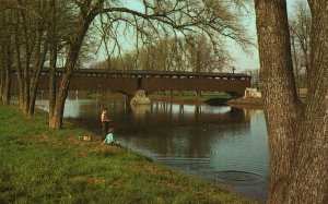 Vintage Postcard Sand Beach Covered Bridge Chocolate Town Hershey Pennsylvania