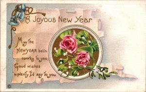 New Year Bells Roses Floral Design Postcard