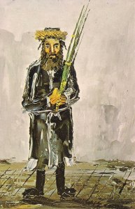 JUDAICA, Jewish Art, Katz, Artist, Rabbi with Esrog, Lulav, Succoth 1972