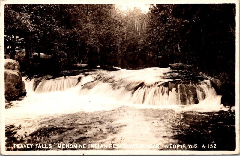 RPPC Peavey Falls, Menomine Indian Reservation Neopit WI c1946 Postcard V60