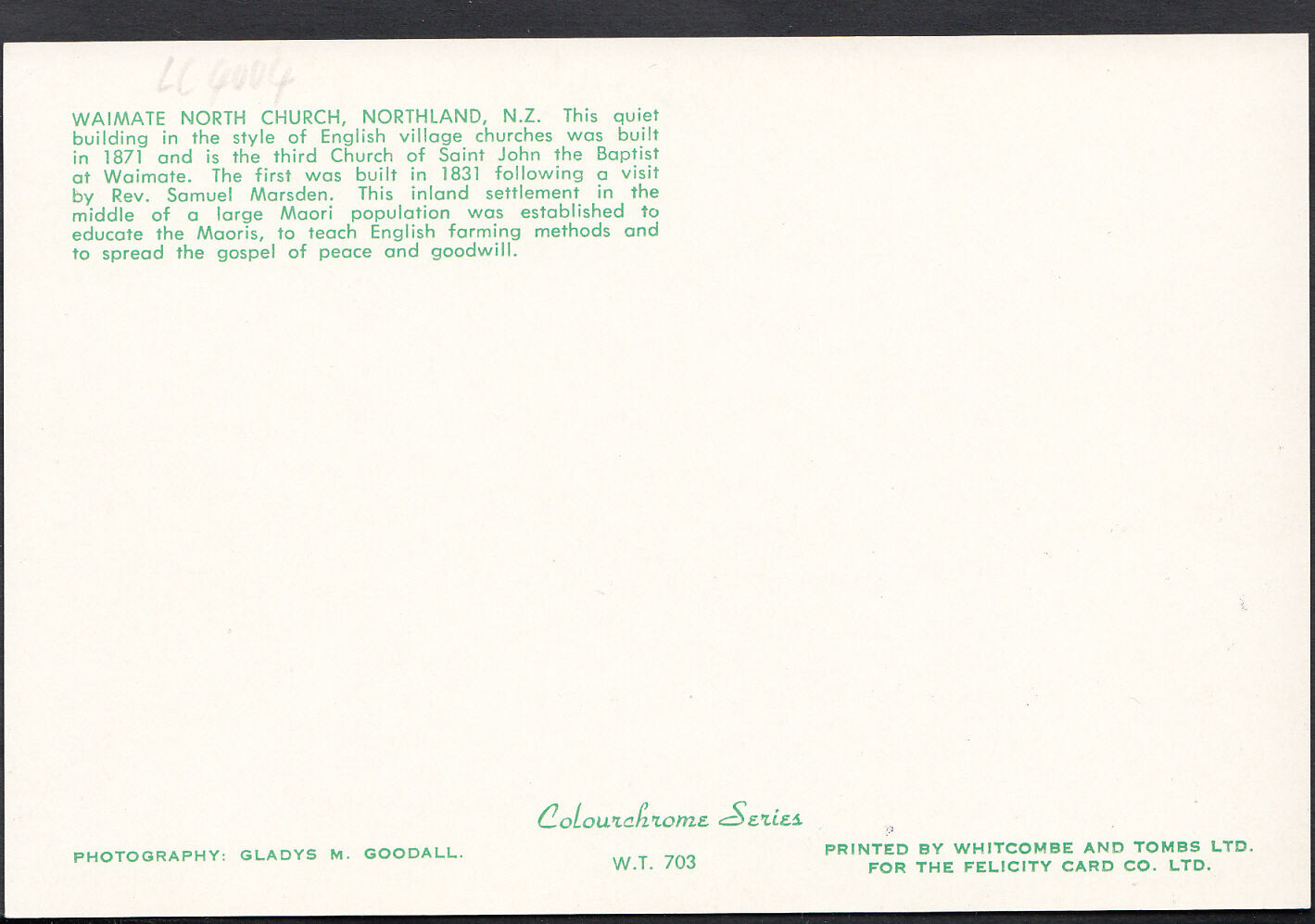 New Zealand Postcard Waimate North Church, Northland LC4004