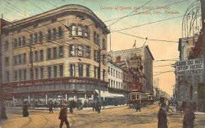 Toronto Canada King Street West Storefronts Horse & Wagon Trolley Postcard