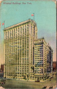 VINTAGE POSTCARD THE WHITEHALL BUILDINGS NEW YORK CITY STREET SCENE POSTED 1912