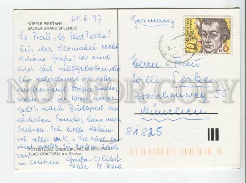 441434 Slovakia 1997 year Grand Splendid RPPC to Germany