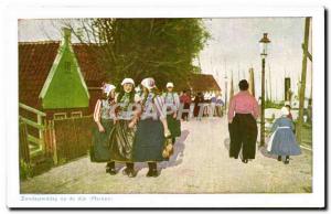 Old Postcard Netherlands Zondagmiddag op dijk Marken Folklore