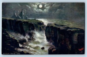 Caithness Wick Scotland Postcard Castle Girnigoe at Night c1910 Oilette Tuck Art