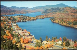 NY Aerial View Main Street MIRROR LAKE Lake Placid Adirondacks 1950s-1970s