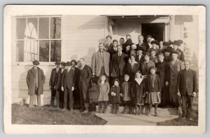 RPPC Small Church Congregation Ladies Men Children c1908 Real Photo Postcard I25