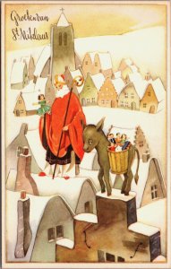 Groeten van Sint Niklaas Saint Nicolas With Donkey On The Roof Postcard C101