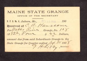 ME Maine State Grange Postal Card Auburn 1908 Carthage Maine Hanscom