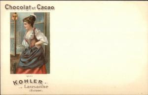 Kohler Chocolat Cacao Swiss Canton Shield Woman c1900 Postcard URI myn