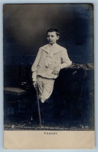 c1905 Boy Vescey Hungarian Violinist Franz Studio RPPC Photo Antique Postcard