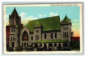 Vintage 1930's Postcard Tyrell Public Library Beaumont Texas Antique Cars