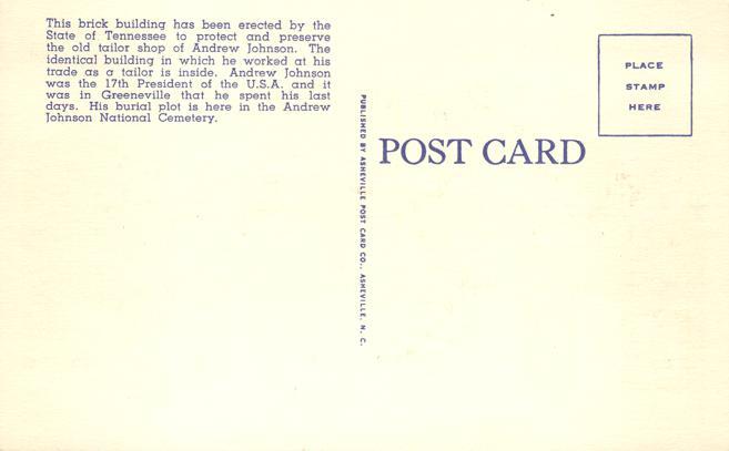 Andrew Johnson Memorial Original Tailor Shop - Greeneville TN Tennessee - Linen