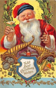 G6/ Santa Claus Christmas Postcard c1910 Nash Champagne Toast 24