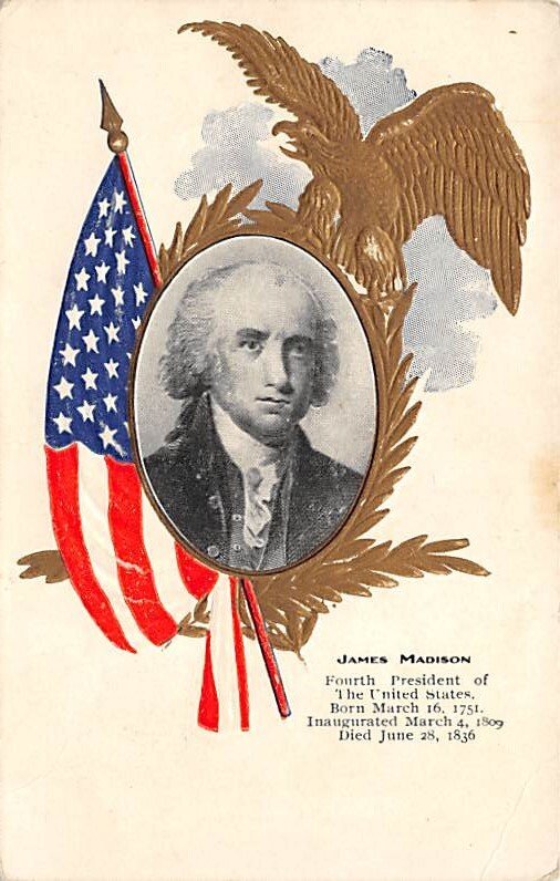 President James Madison 4th President of United States View Postcard Backing 