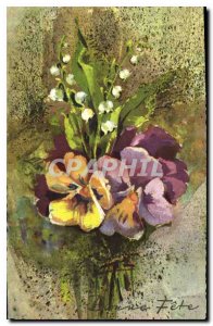 Old Postcard Bonne Fete Flowers