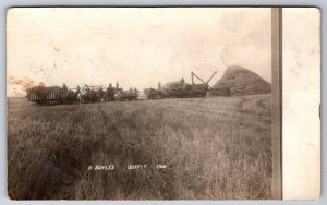 D Boyle's Outfit~Farm Machinery Steam Tractor~Hay Mound~Workers~1910 RPPC