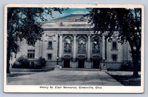 J95/ Greenville Ohio Postcard c1910 Darke Henry St Clair Memorial 185