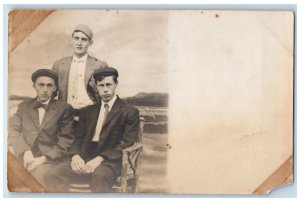 1909 Boys At The Beach Watch Hill RI, Stonington CT Antique RPPC Photo Postcard 