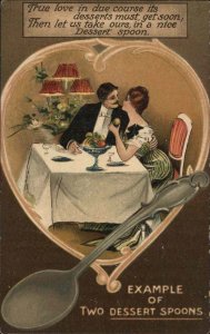 Dessert Spoons Romance Beautiful Couple Dining c1910 Vintage Postcard