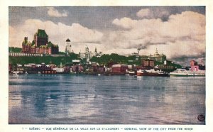 Vintage Postcard Vue Generale De La Ville Sur St. Laurent Quebec Canada