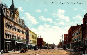 Postcard Franklin Street, Looking South in Michigan City, Indiana~4406