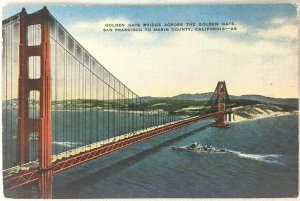 Postcard Golden Gate Bridge California San Francisco Bay C 1953 Posted