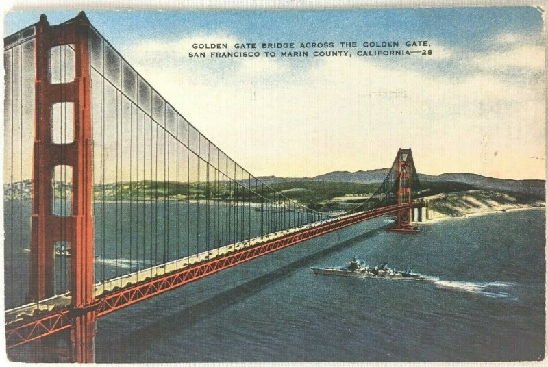 Postcard Golden Gate Bridge California San Francisco Bay C 1953 Posted