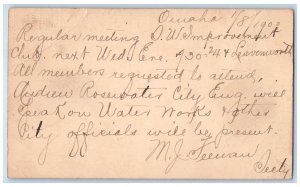 1900 Regular Meeting D.W. Improvement Omaha Nebraska NE Posted Postal Card