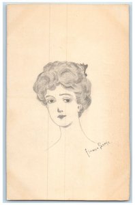 c1905 Woman Hand Drawn Pencil Art Florence Steele Unposted Antique Postcard