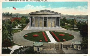 Philadelphia Pennsylvania, 1936, Entrance to Girard College, Vintage Postcard