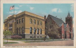 c1920 BOONE Iowa Ia Postcard ERICSON LIBRARY and ME Church