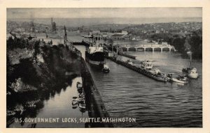 SEATTLE WA WASHINGTON~UNITED STATES GOVERNMENT SHIP LOCKS-1940s POSTCARD