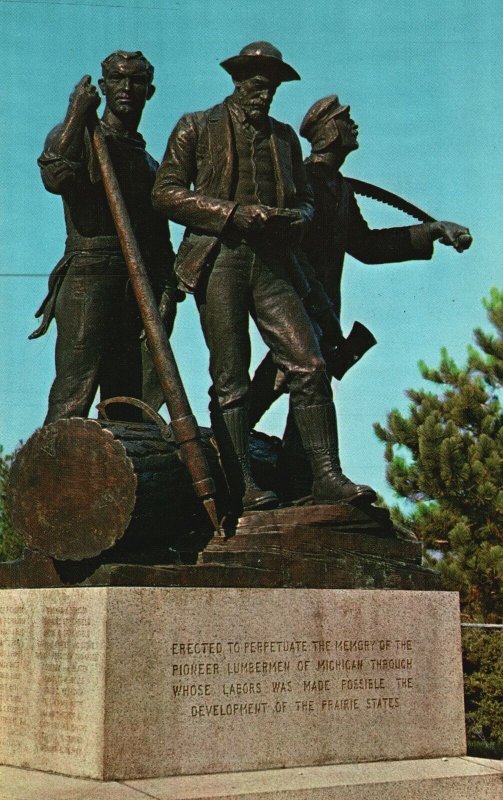 Vintage Postcard Lumberman's Memorial Ausable River East Tawas & Oscoda Michigan