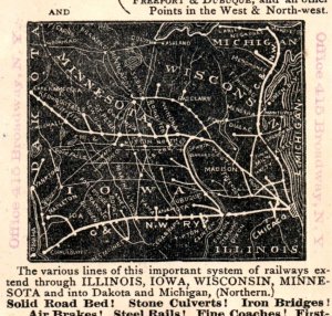 1880s Chicago & North Western Railway Route Map Fab! P81
