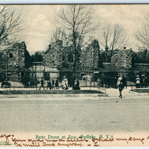 c1907 Buffalo, NY Bear Dens at Zoo Litho Photo Postcard Crowd H.L. Woehler A29