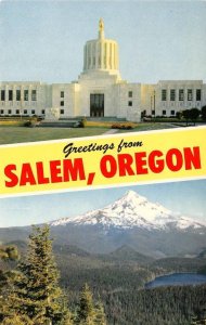 SALEM Oregon Large Letter Greetings Mt. Hood c1950s Chrome Vintage Postcard