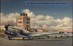 Atlanta Georgia GA Municipal Airport Delta Airlines Airplane Linen Postcard