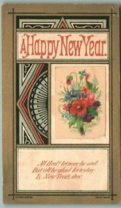 1880s-90s A Happy New Year Red and Blue Flowers Trade Card