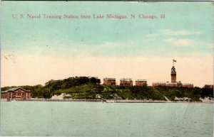 Postcard IL Chicago U. S. Naval Training Station from Lake Michigan 1913 H3