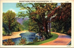 Greetings From Manchester Vermont VT Linen Postcard UNP VTG Curteich Unused 