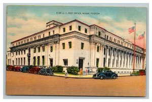 Vintage 1930's Postcard Panoramic View Antique Cars US Post Office Miami Florida