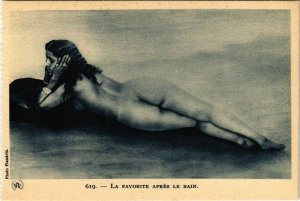 PC CPA ETHNIC NUDE FEMALE, LA FAVORITE APRÉS LE BAIN, VINTAGE POSTCARD (b10335)