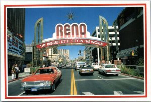 Postcard NV Reno arch daytime view with cars